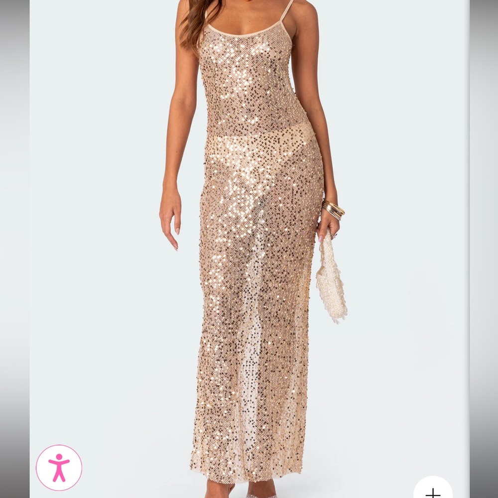 Edikted Sequin Sheer Mesh Maxi Dress